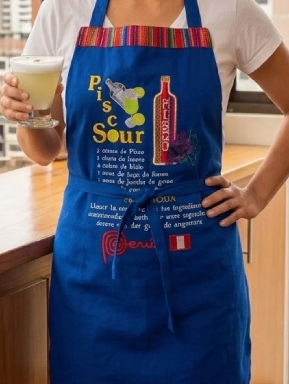 Peruvian Blue Embroidered Apron One Size Adults